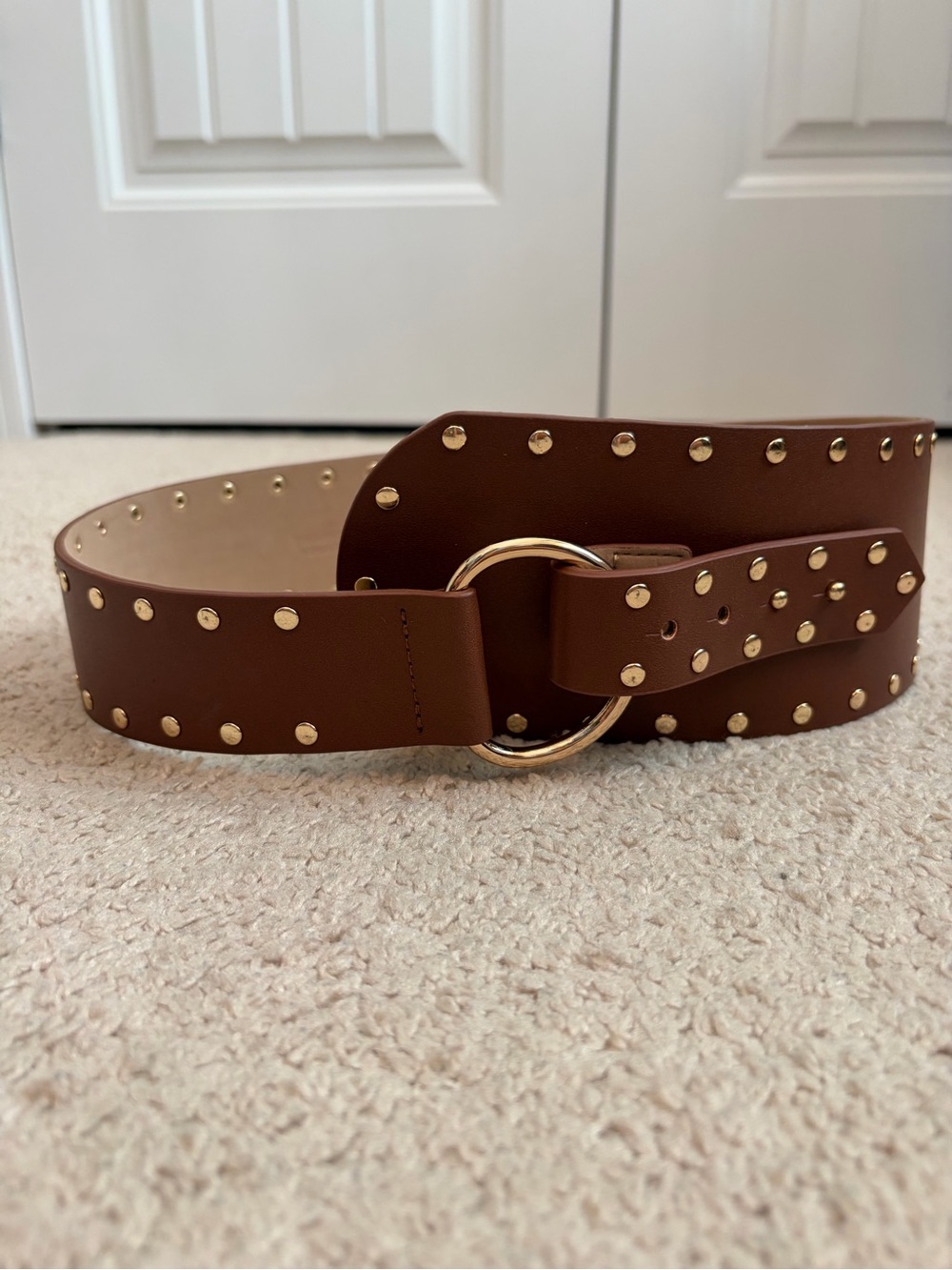 Anthropologie Studded Hip Belt Women’s Sz Small Brown Gold Studs Boho Western